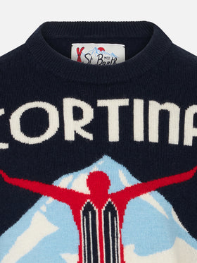 Maglia da bambino girocollo con stampa cartolina Cortina