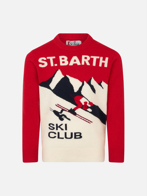 Boy crewneck sweater with St. Barth Ski Club postacard jacquard - MC2 Saint Barth