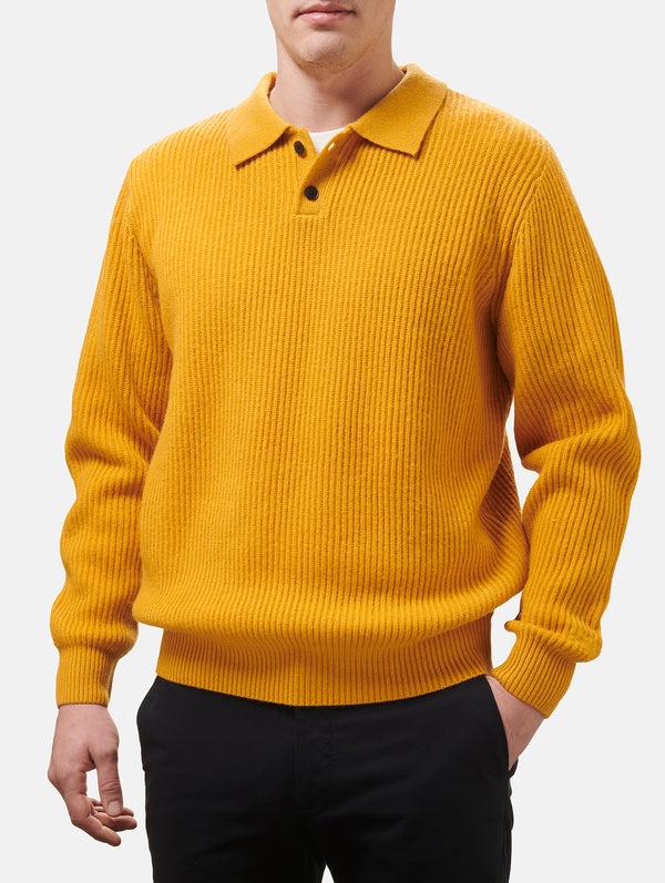 Man ochre cashmere blend sweater Downing with buttoned collar