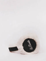 Woman black suede effect earmuffs with furry details and wireless speaker