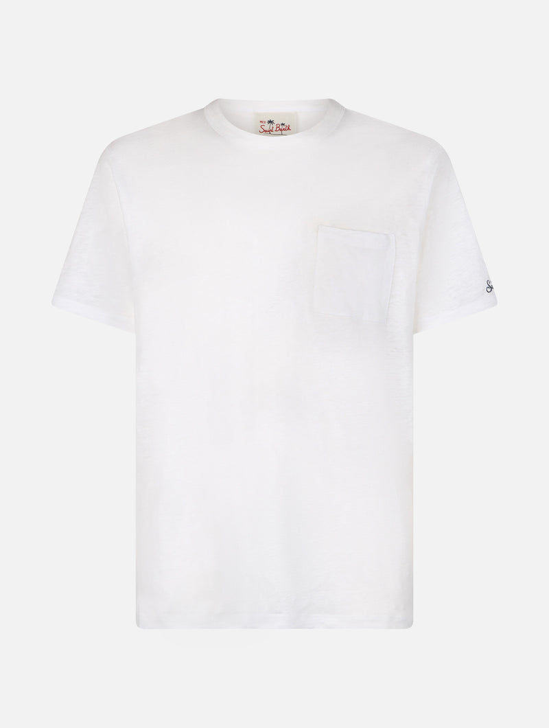 Man off-white linen jersey t-shirt Ecstasea with pocket