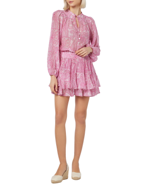 Minigonna da donna con volant in voile di seta paisley