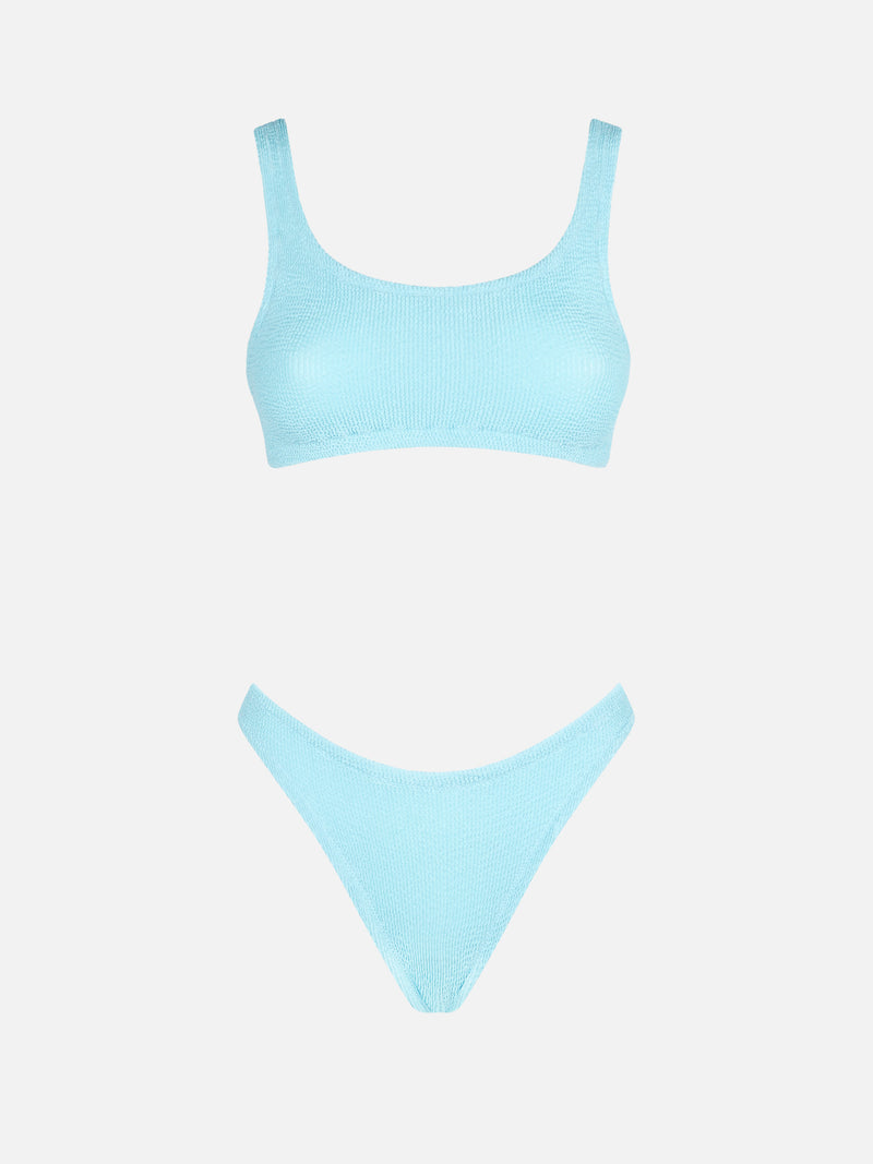 Damen-Bralette-Bikini in Crinkle-Optik in Hellblau