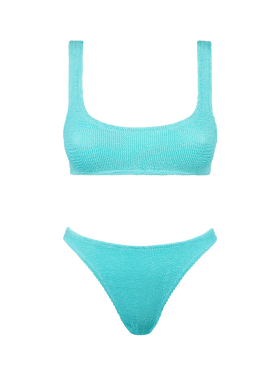 Woman water green crinkle bralette bikini