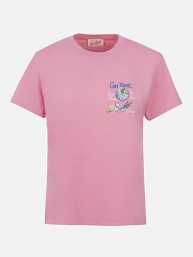 Damen-T-Shirt Emilie aus Baumwolljersey mit Rundhalsausschnitt und Gin Tonic-Stickerei