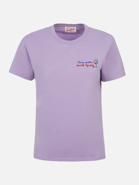 Woman cotton jersey crewneck t-shirt Emilie with Save water drink Spritz embroidery