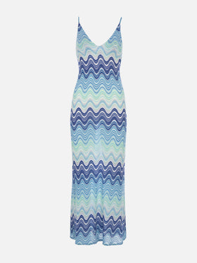 Damen-Slip-Kleid aus Raschelstrick in Hellblau Eydis 