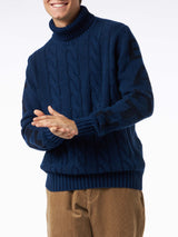 Man black cable knit turtleneck sweater Fisherman