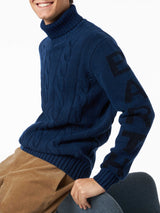 Man black cable knit turtleneck sweater Fisherman