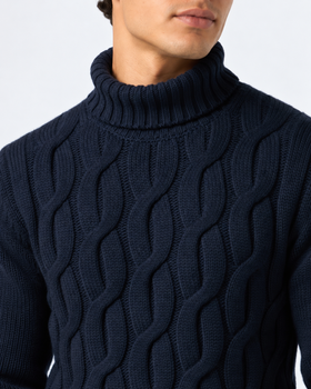 Maglia dolcevita Fisherman blu navy a trecce