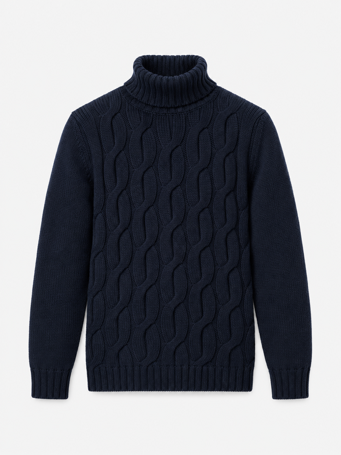 Maglia dolcevita Fisherman blu navy a trecce