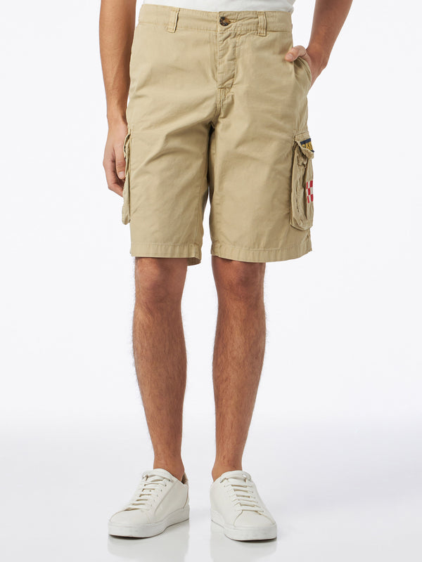 Man beige cotton cargo shorts