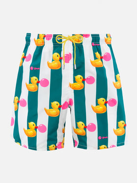 Mittellange Gustavia-Badeshorts für Herren mit Enten-Big-Babol-Aufdruck | GROSSE BABOL-SONDERAUSGABE