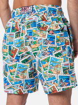 Man mid-length Gustavia swim-shorts with postcard mix print | ALESSANDRO ENRIQUEZ SPECIAL EDITION