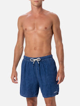 Man mid-length denim blue linen swim-shorts Gustavia