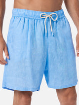 Man mid-length sky blue linen swim-shorts Gustavia