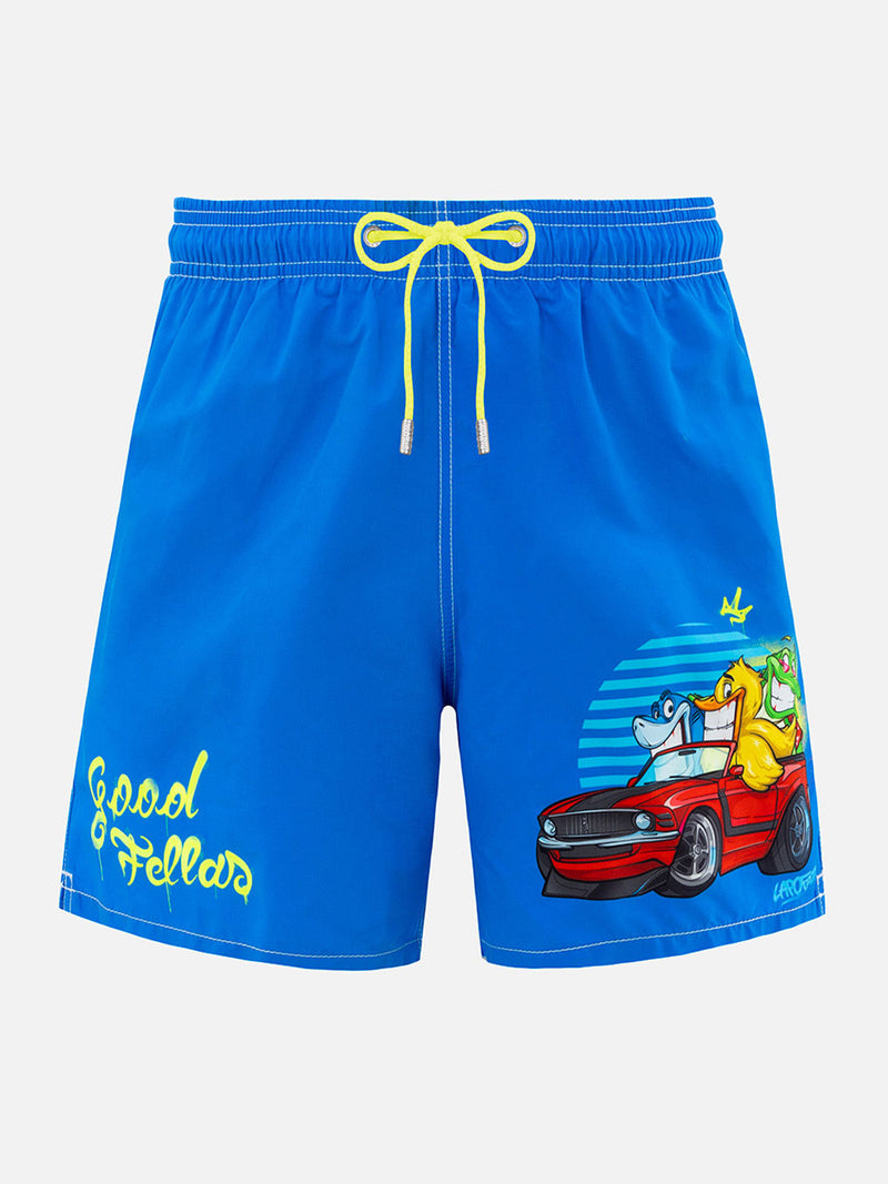 Man mid-length Gustavia swim-shorts with Cryptopuppets placed print| CRYPTOPUPPETS SPECIAL EDITION