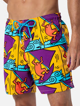 Mittellange Gustavia-Badeshorts für Herren mit platziertem Keith-Haring-Design| KEITH HARING SONDERAUSGABE