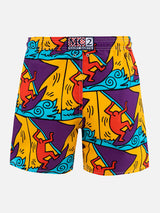 Mittellange Gustavia-Badeshorts für Herren mit platziertem Keith-Haring-Design| KEITH HARING SONDERAUSGABE