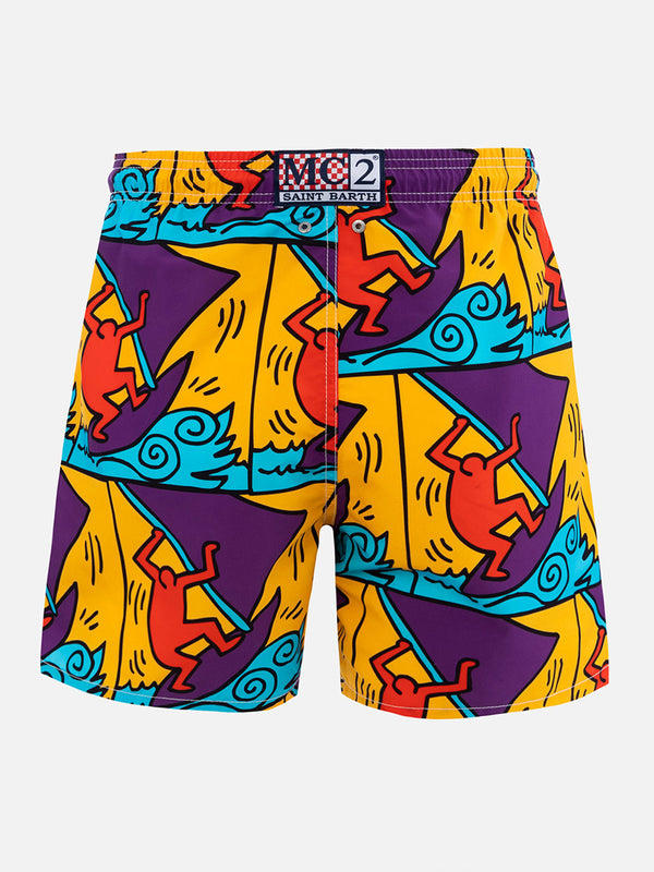 Man mid-length Gustavia swim-shorts with Keith Haring design placed print| KEITH HARING SPECIAL EDITION