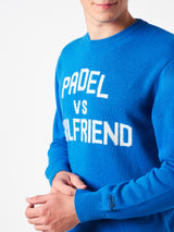 Man crewneck sweater with Padel vs Girlfriend jacquard print