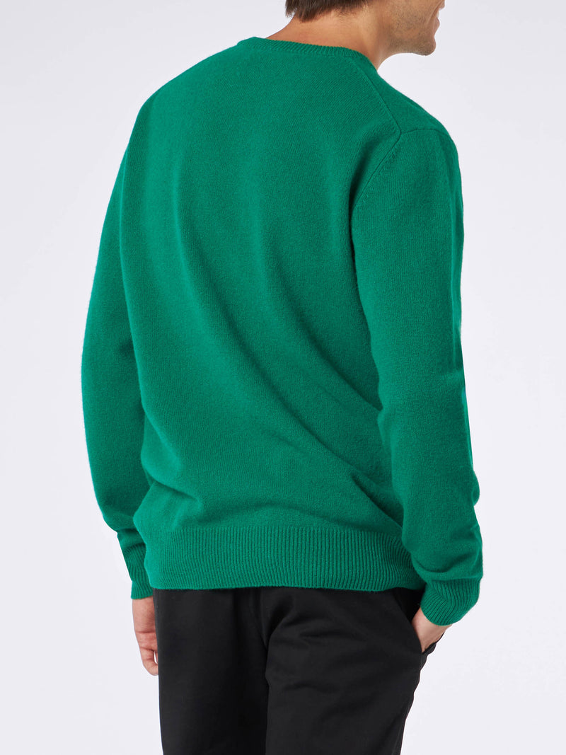 Maglia da uomo girocollo verde con ricamo St. Barth