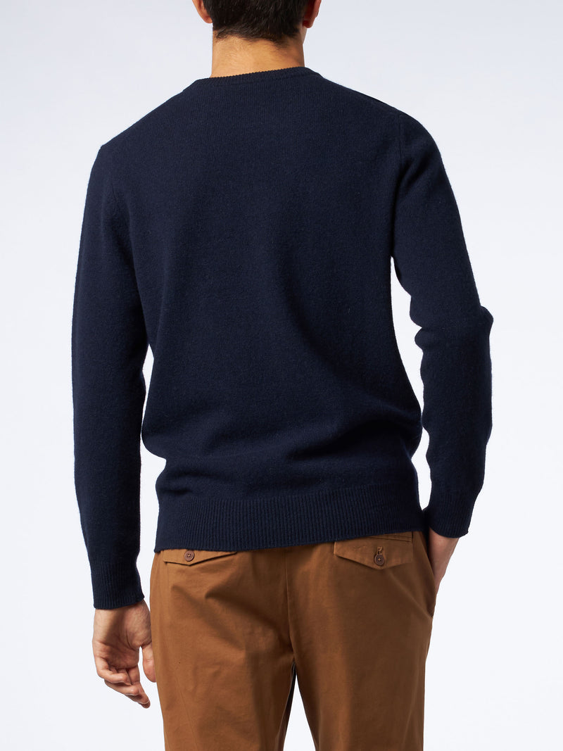 Maglione da uomo girocollo blu con ricamo St. Barth