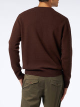 Man crewneck brown lambswool sweater with St. Barth embroidery