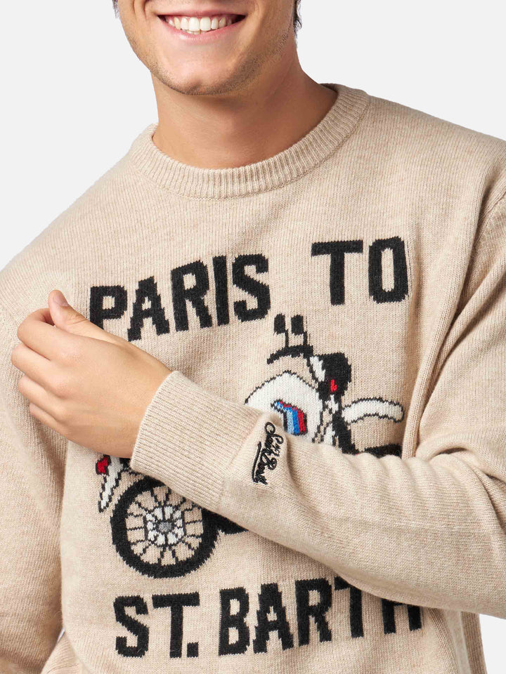 Maglione da uomo con stampa frontale Paris to St.Barth