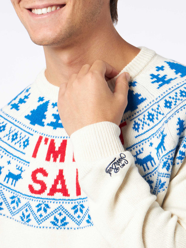 Man sweater with I'm not Saint lettering
