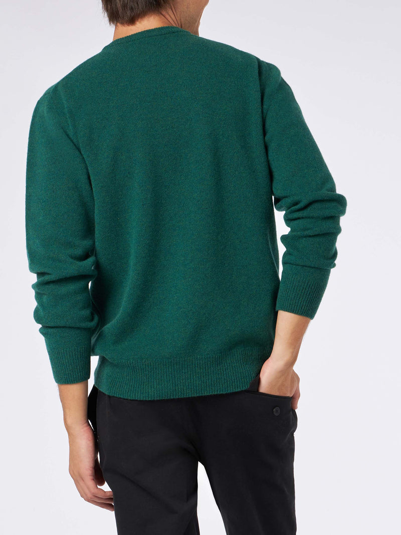 Maglione da uomo girocollo verde con ricamo St. Barth