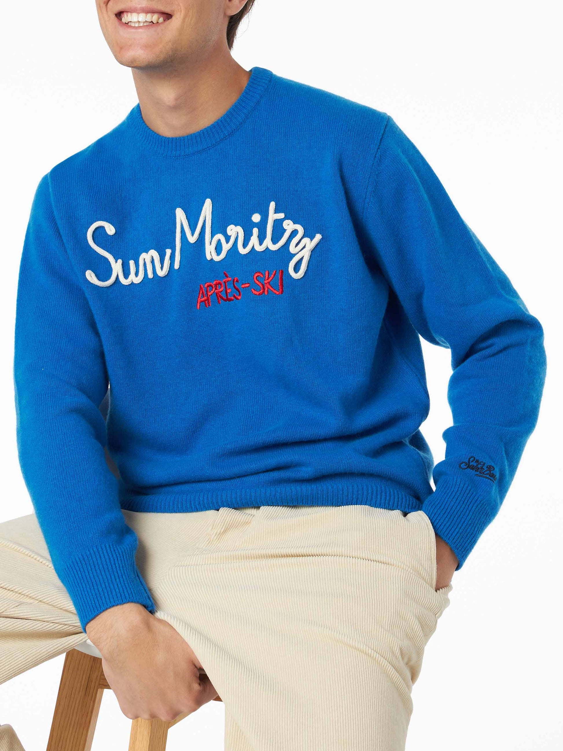 Man crewneck sweater with Sun Moritz Après Ski embroidery S