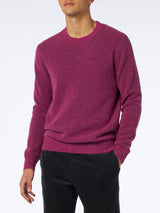 Maglione da uomo fucsia in lana stretch con ricamo St. Barth