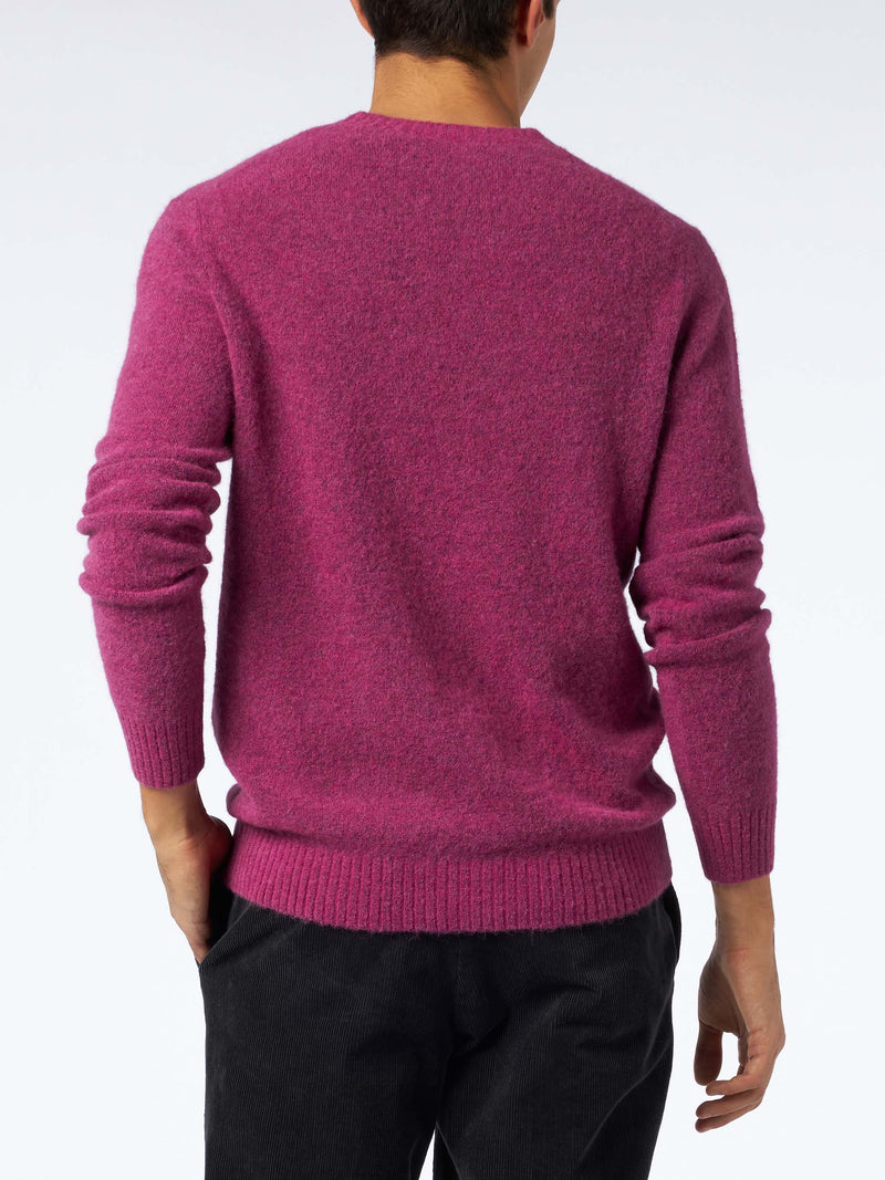 Fuchsiafarbener Stretch-Wollpullover für Herren mit St. Barth-Stickerei