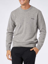 Man crewneck grey melange sweater with St. Barth embroidery