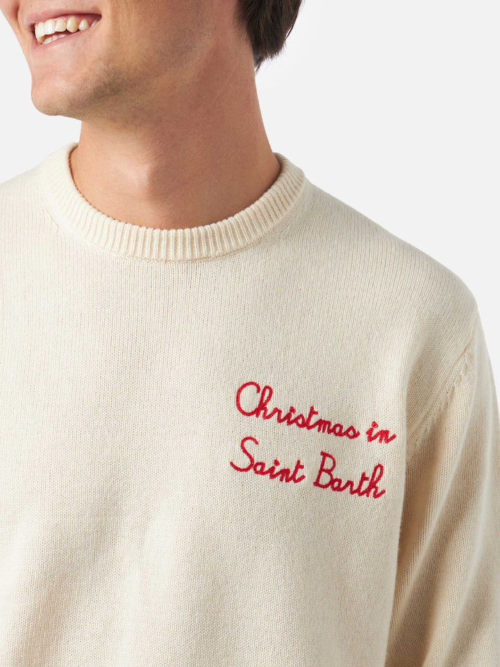 Herrenpullover mit Rundhalsausschnitt und „Christmas in Saint Barth“-Stickerei