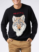 Maglia da uomo con stampa lupo e ricamo Wolf of St.Moritz