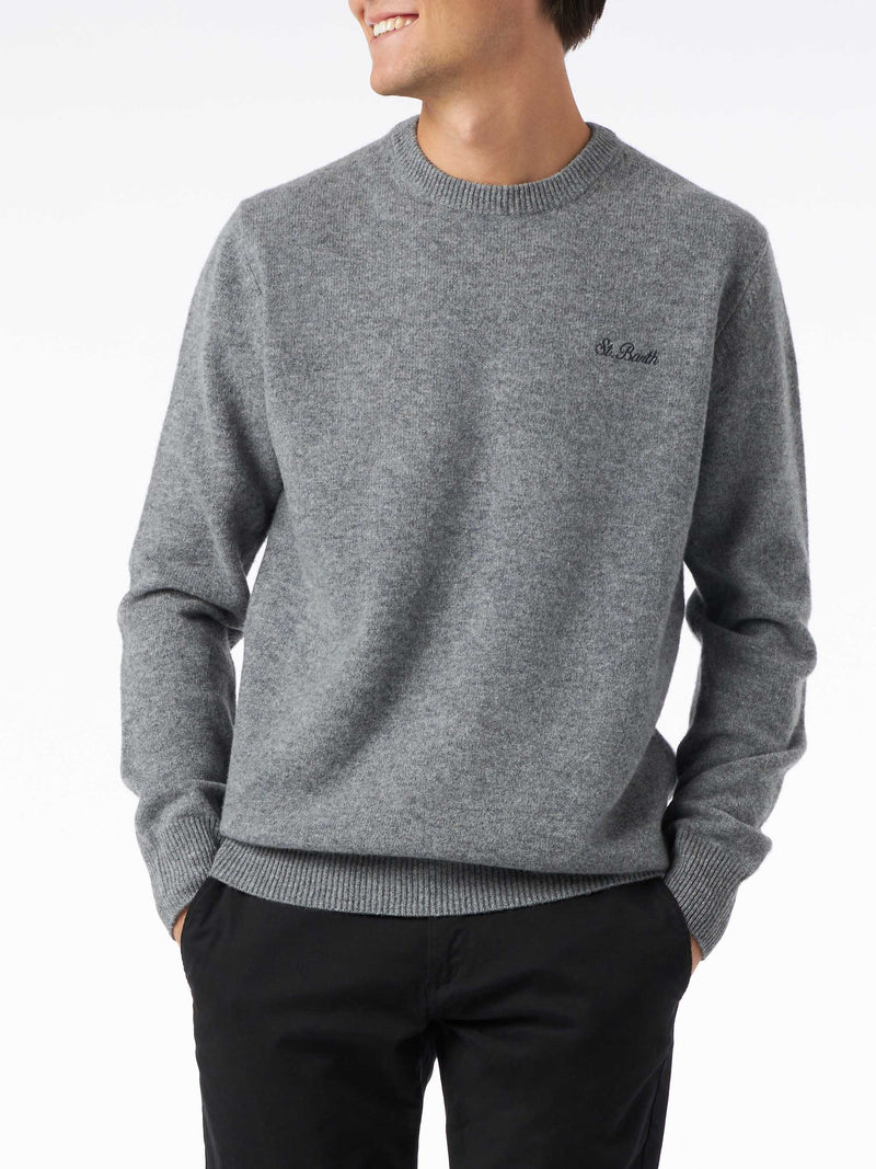 Man crewneck grey sweater with St. Barth embroidery