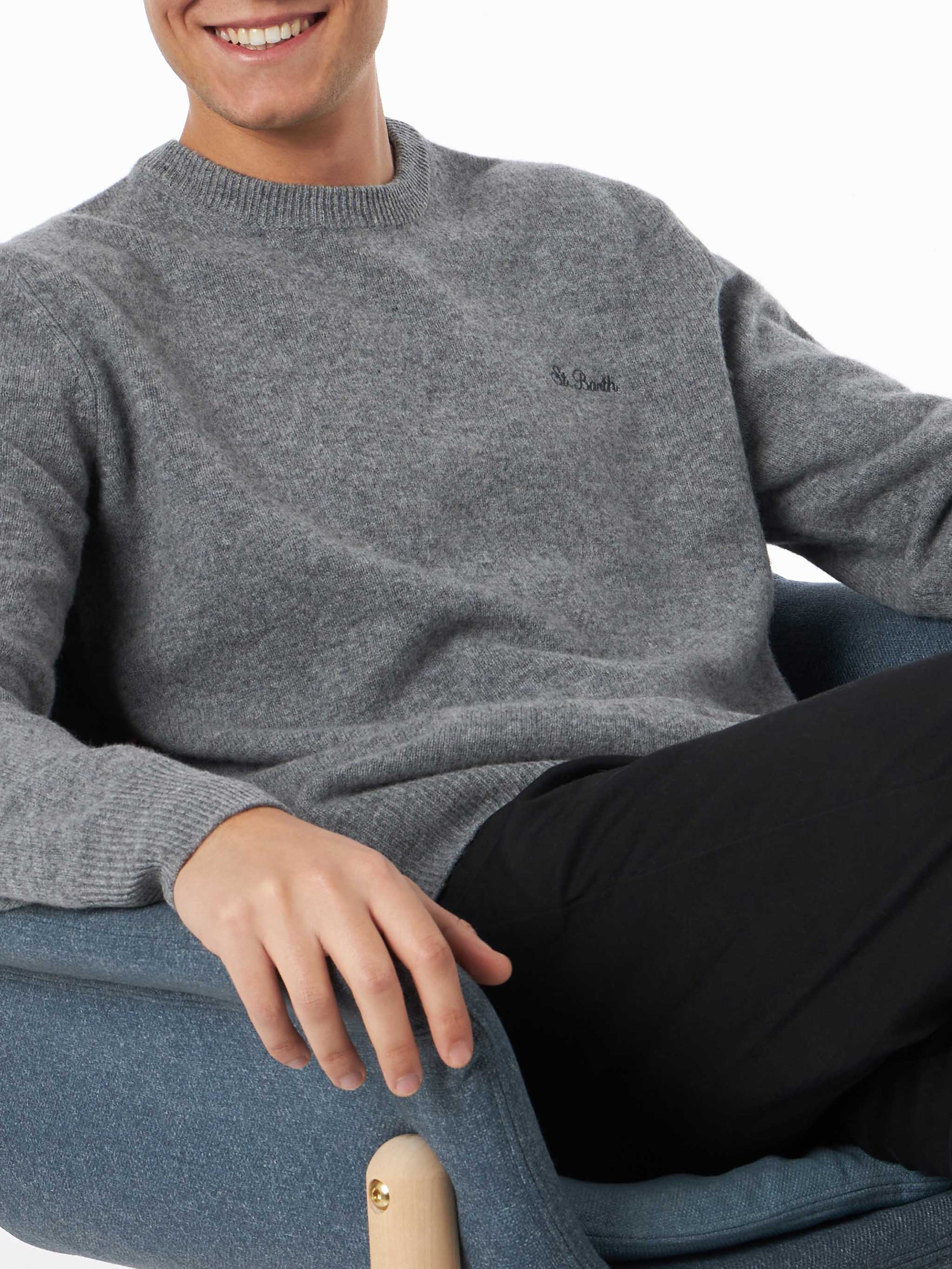 Man crewneck grey sweater with St. Barth embroidery - MC2 Saint Barth