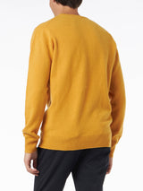 Man crewneck ochre yellow sweater with St. Barth embroidery