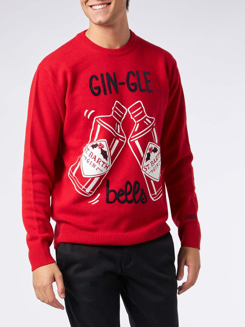 Maglione rosso da uomo stampa Gin-Gle Bells