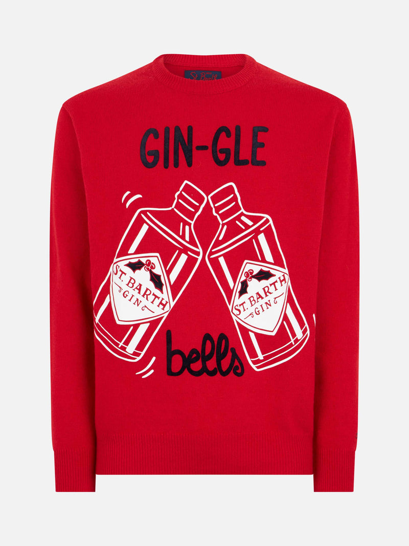 Maglione rosso da uomo stampa Gin-Gle Bells