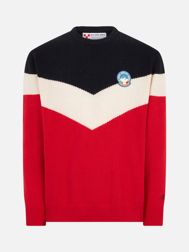 Maglia da uomo rosso e blu in misto cashmere