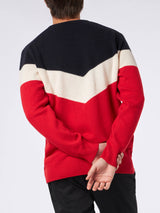 Maglia da uomo rosso e blu in misto cashmere