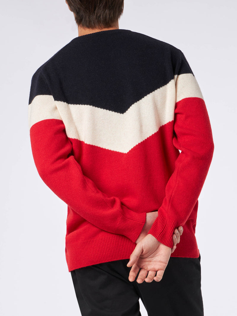 Maglia da uomo rosso e blu in misto cashmere