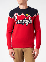 Man crewneck sweater with Campiglio sun jacquard