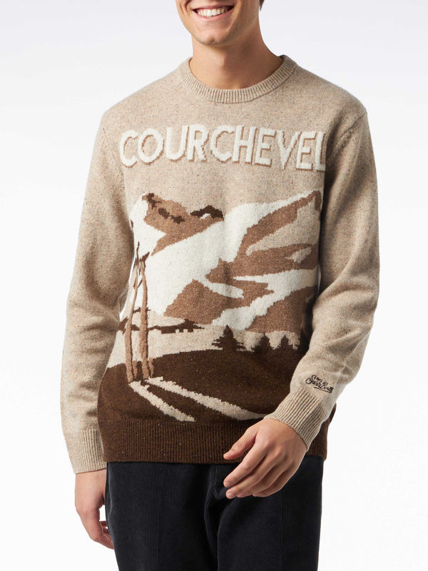 Donegal-Pullover mit Rundhalsausschnitt für Herren, Courchevel-Postkarten-Jacquard-Druck