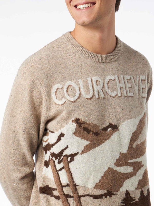 Donegal-Pullover mit Rundhalsausschnitt für Herren, Courchevel-Postkarten-Jacquard-Druck