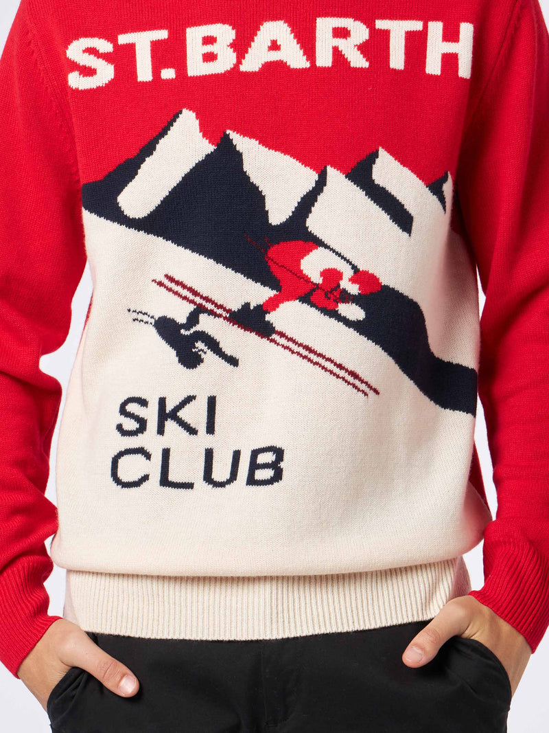 Herrenpullover mit Rundhalsausschnitt und Postkarten-Jacquarddruck des St. Barth Ski Club