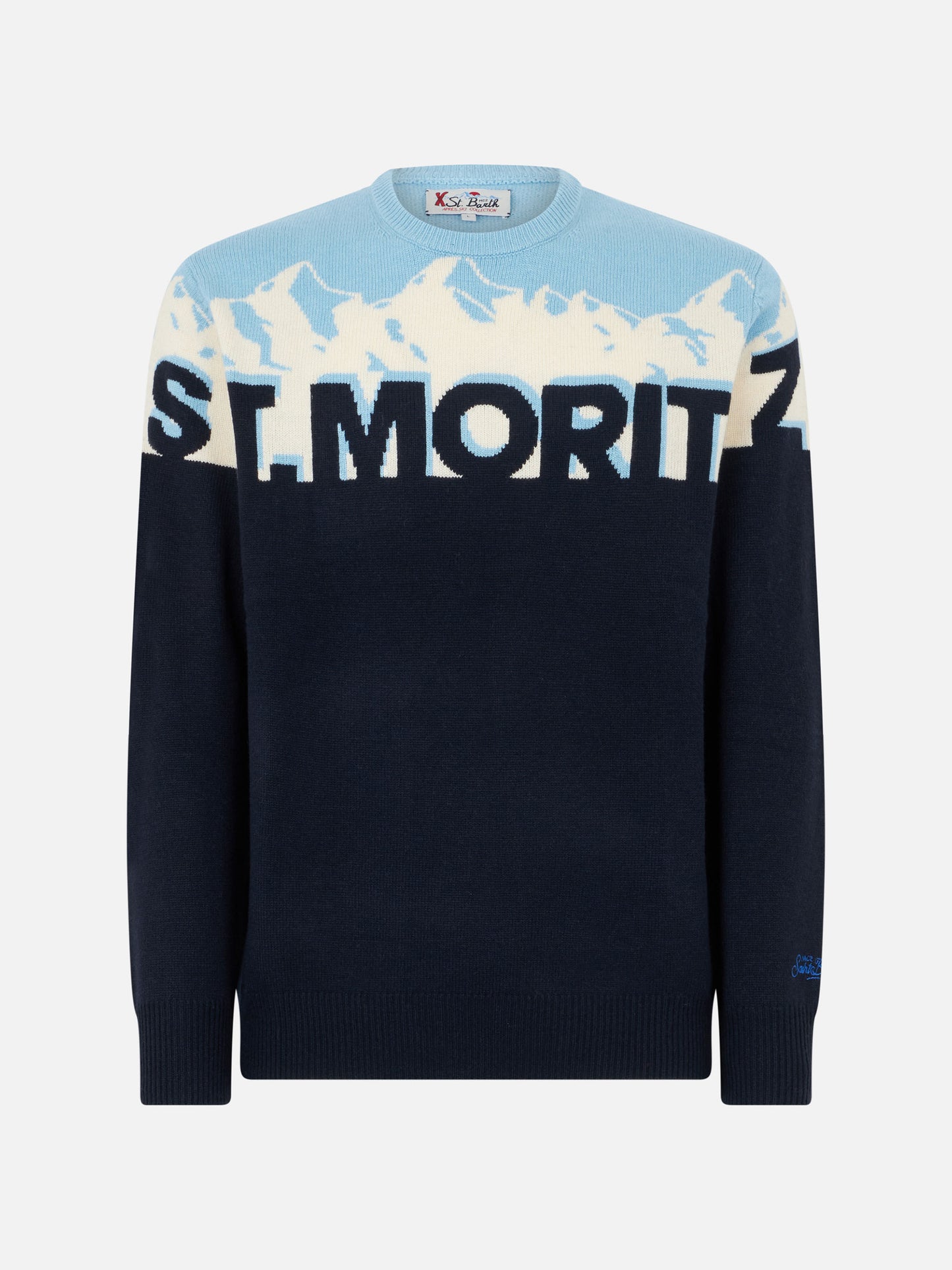 Maglione da uomo girocollo con stampa jacquard cartolina St. Moritz